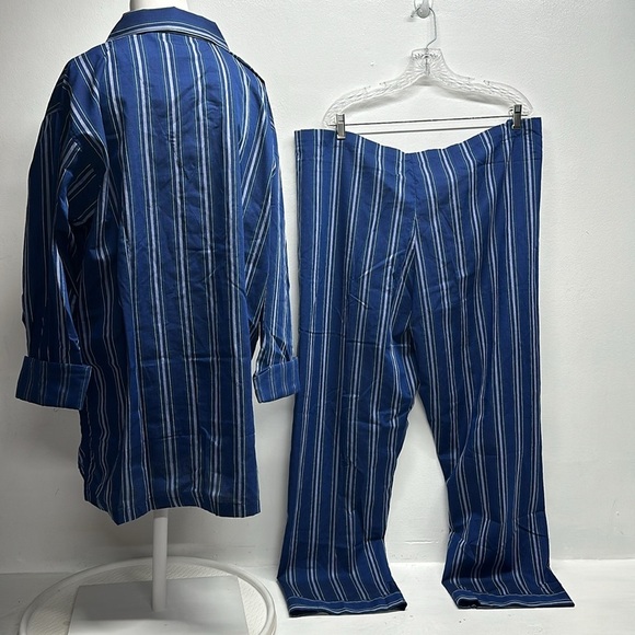 Christian Dior Pajamas 2 Piece Set Collared Shirt Pants Blue Striped Men's Large - Picture 5 of 11